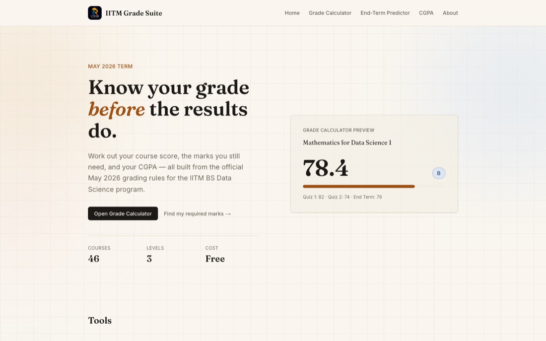 Screenshot of the IITM Grade Suite product interface